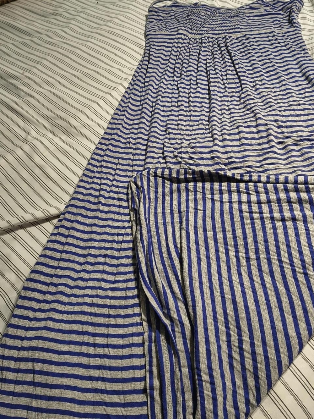 Blue and White Striped Maxi Dress